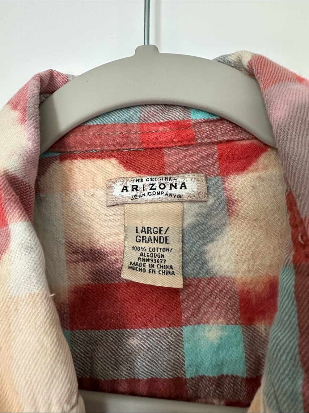 Arizona Jean Co Distressed Plaid Flannel Shirt in Cream, Red & Teal- Large - Picture 2 of 8